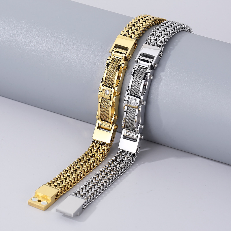 Hip-Hop Solid Color 304 Stainless Steel Inlay Zircon 18K Gold Plated Men's Bracelets display picture 6