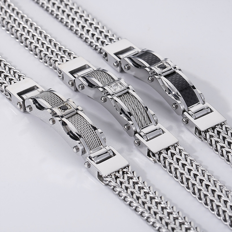 Hip-Hop Solid Color 304 Stainless Steel Inlay Zircon 18K Gold Plated Men's Bracelets display picture 8