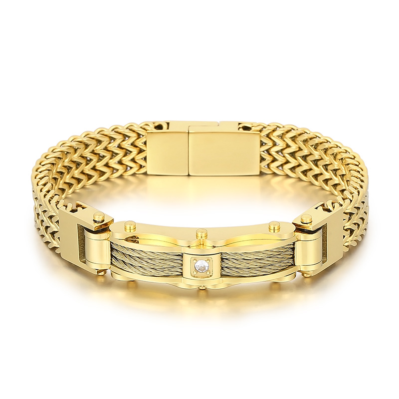 Hip-Hop Solid Color 304 Stainless Steel Inlay Zircon 18K Gold Plated Men's Bracelets display picture 13