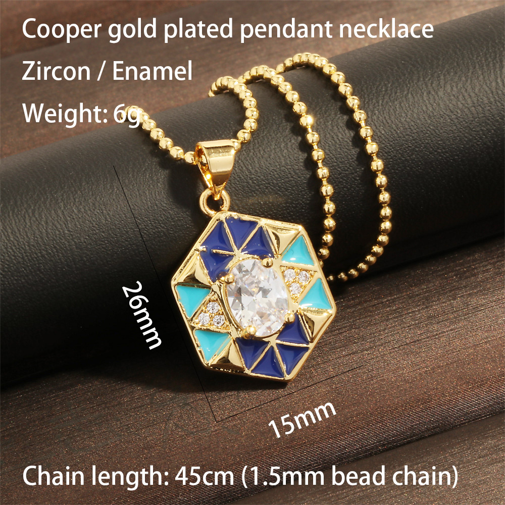 Copper 18K Gold Plated IG Style Hip-Hop Commute Enamel Inlay Hexagon Rhombus Lingge Zircon Jewelry Set display picture 26