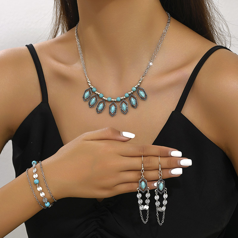 IG Style Retro Geometric Alloy Plating Inlay Turquoise Women's Jewelry Set display picture 1