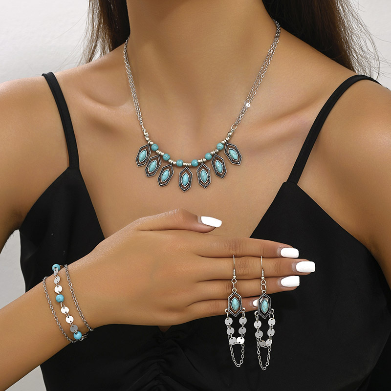 Style IG Rétro Géométrique Alliage Placage Incruster Turquoise Femmes Ensemble De Bijoux display picture 1