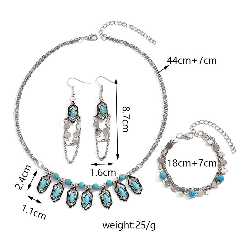 IG-Stil Retro Geometrisch Legierung Überzug Inlay Türkis Frau Schmuck-Set display picture 2