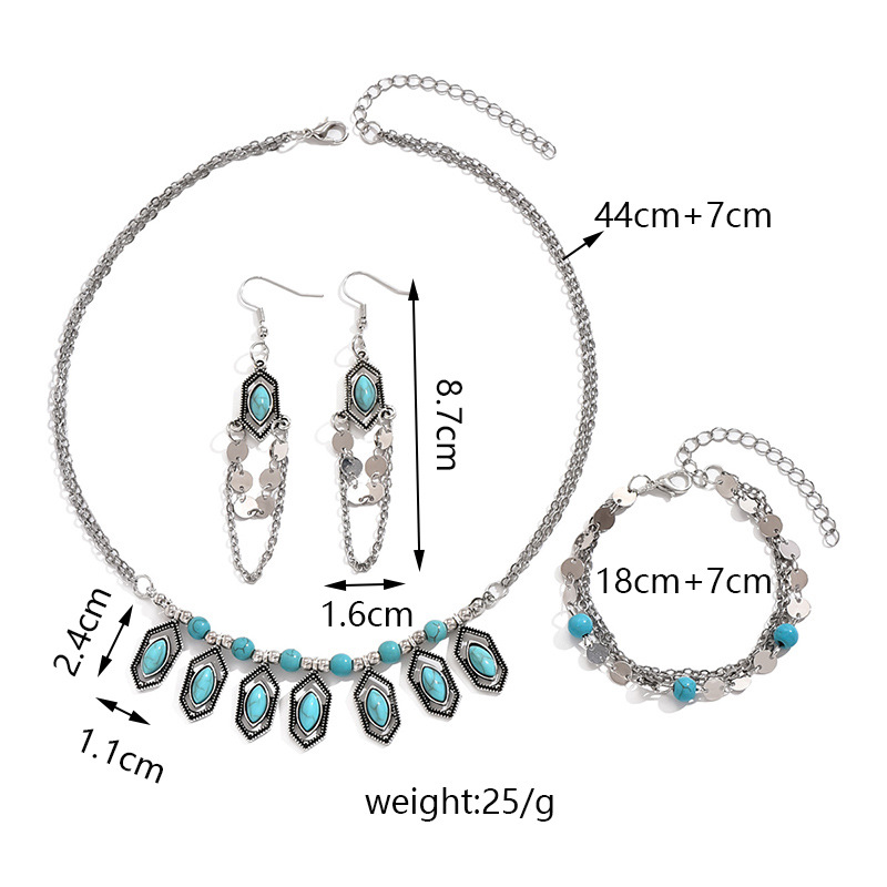 IG Style Retro Geometric Alloy Plating Inlay Turquoise Women's Jewelry Set display picture 2