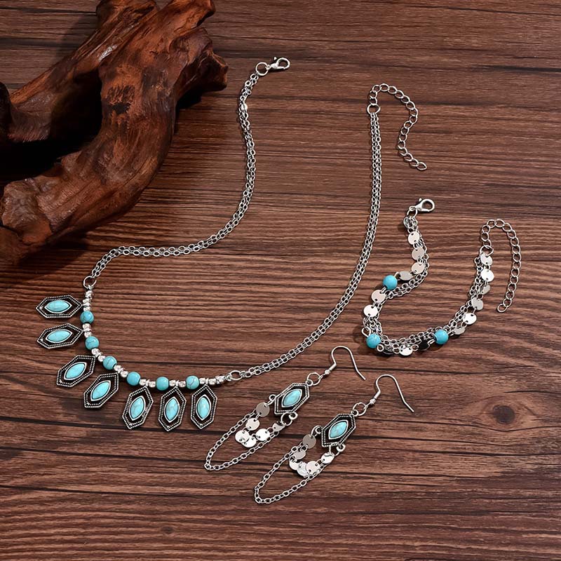 IG Style Retro Geometric Alloy Plating Inlay Turquoise Women's Jewelry Set display picture 3