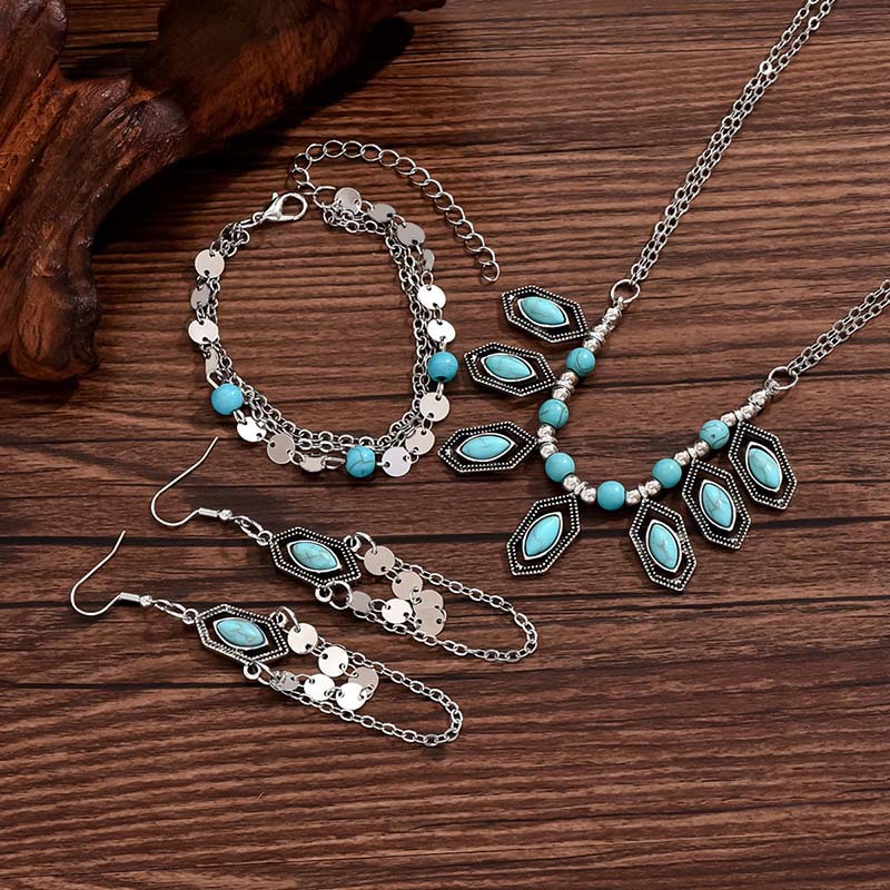 IG Style Retro Geometric Alloy Plating Inlay Turquoise Women's Jewelry Set display picture 4