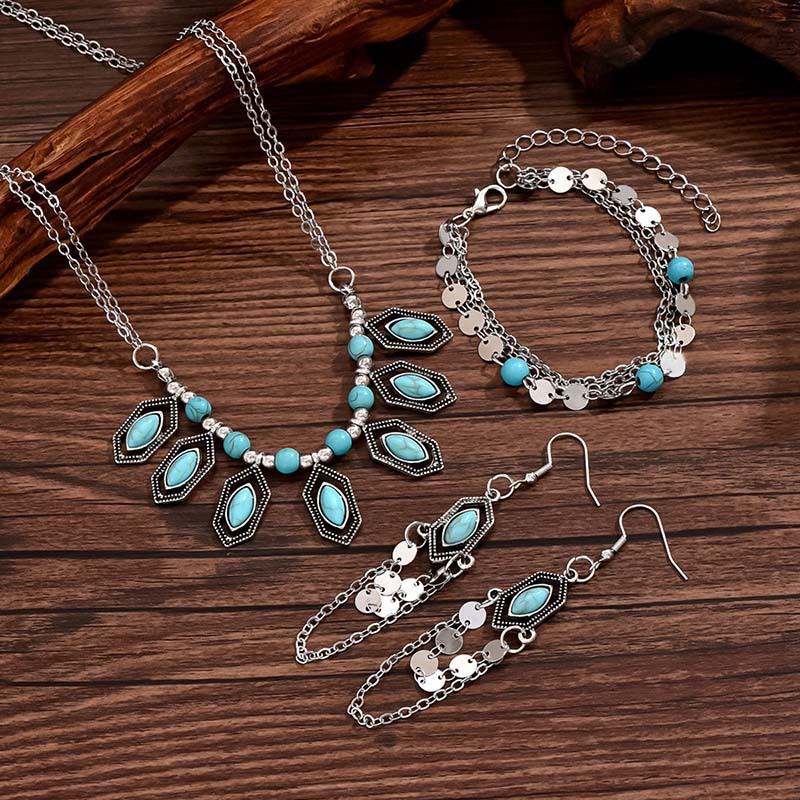 IG Style Retro Geometric Alloy Plating Inlay Turquoise Women's Jewelry Set display picture 5