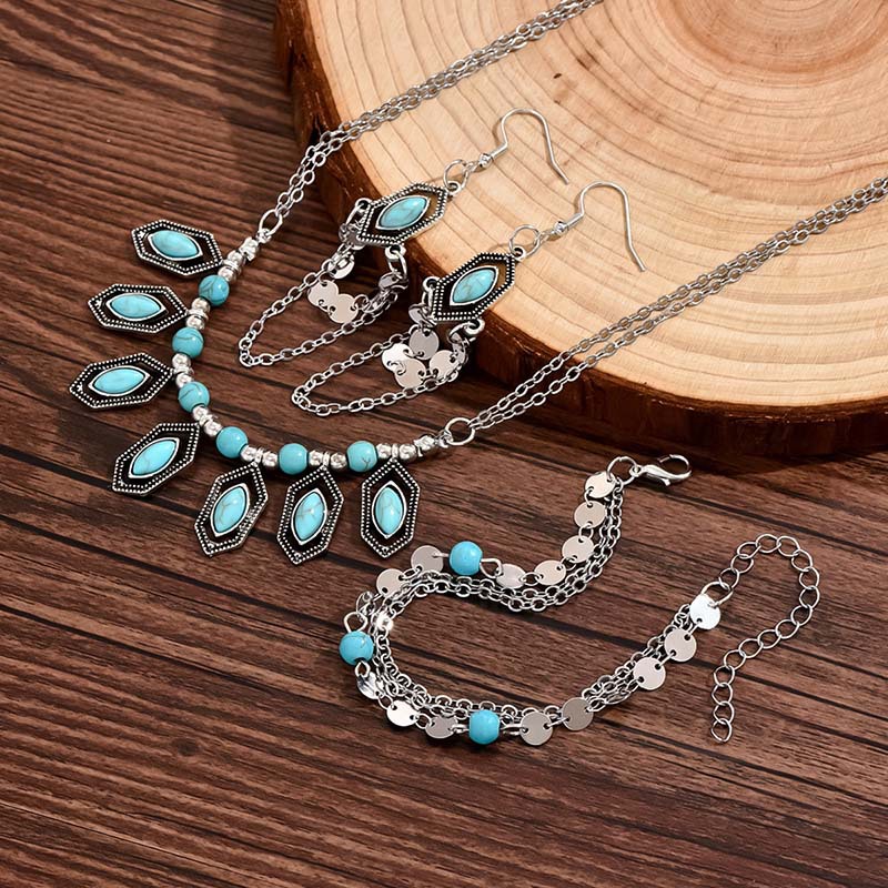IG Style Retro Geometric Alloy Plating Inlay Turquoise Women's Jewelry Set display picture 6