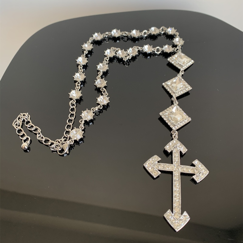 Wholesale Jewelry Hip-Hop Exaggerated Punk Cross Tassel Alloy Rhinestone Copper Rhinestones Silver Plated Plating Inlay Necklace display picture 15