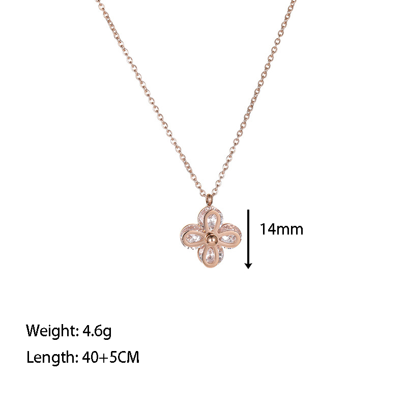 Acier Inoxydable 304 Plaqué Or Rose Élégant Sucré Style Simple Placage Incruster Fleur Zircon Pendentif display picture 2