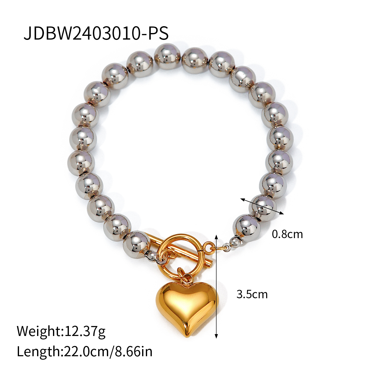 304 Stainless Steel 18K Gold Plated Simple Style Classic Style Plating Heart Shape Bracelets display picture 1