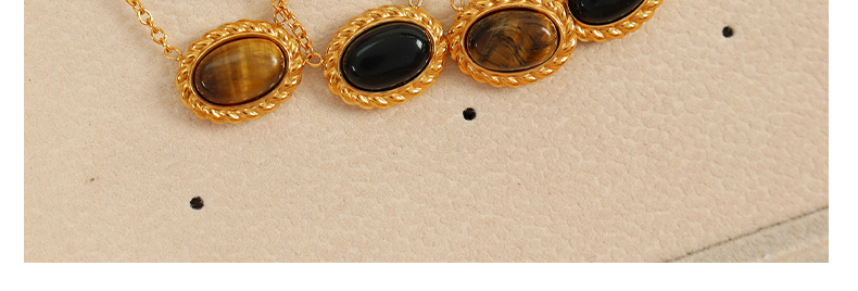 Tiger Eye Titanium Steel 18K Gold Plated Elegant Retro Plating Inlay Oval Glass Stone Tiger Eye Earrings Necklace display picture 4