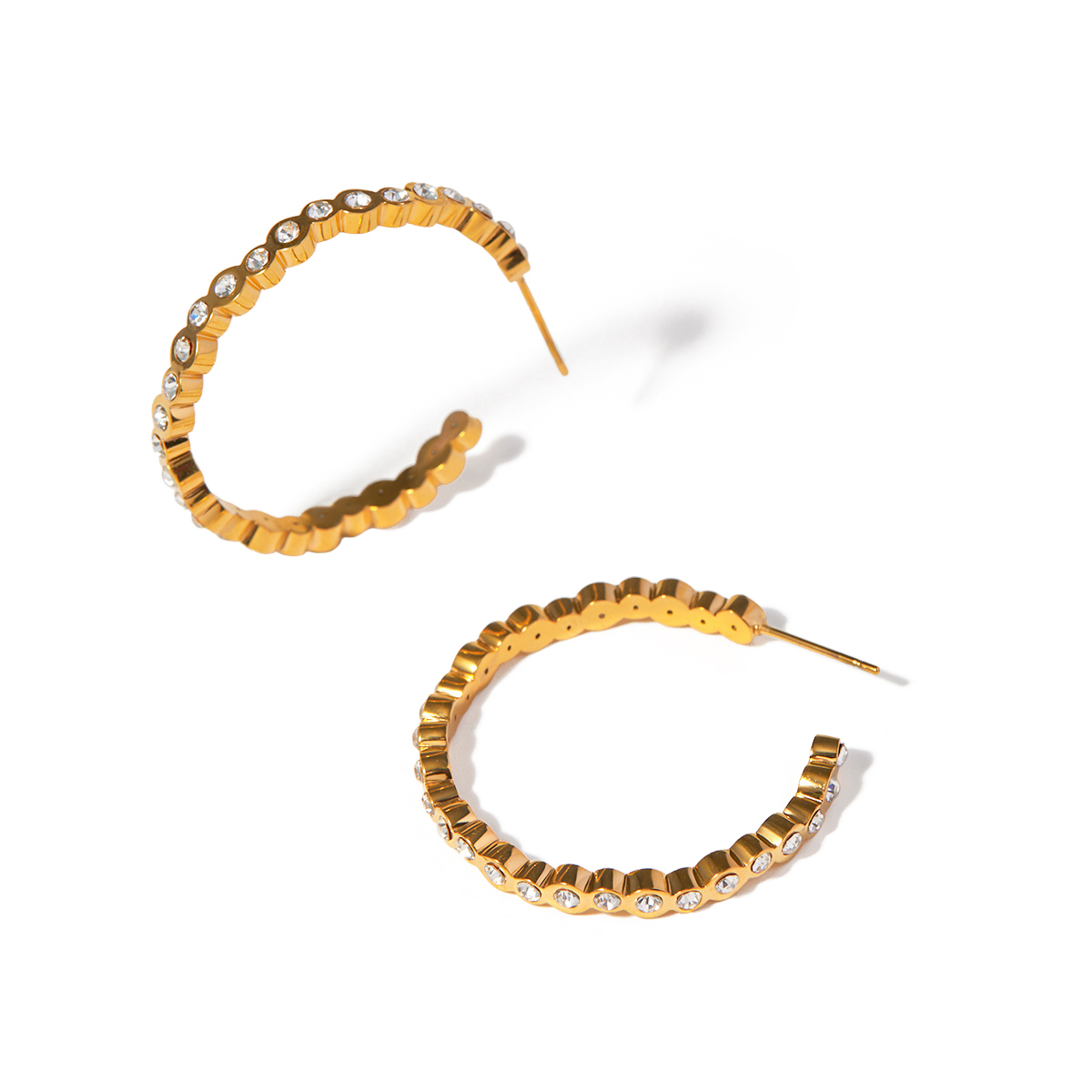 1 Pair Simple Style Classic Style Solid Color Plating Inlay 316 Stainless Steel  Zircon 18K Gold Plated Ear Studs display picture 6