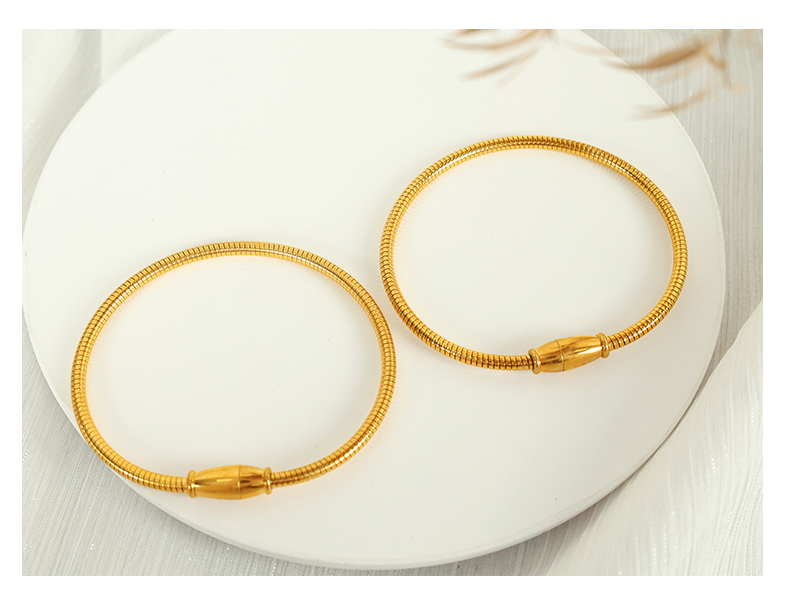 Acier Au Titane Plaqué Or 18K Style Simple Rond Placage Lignes Bracelets display picture 2