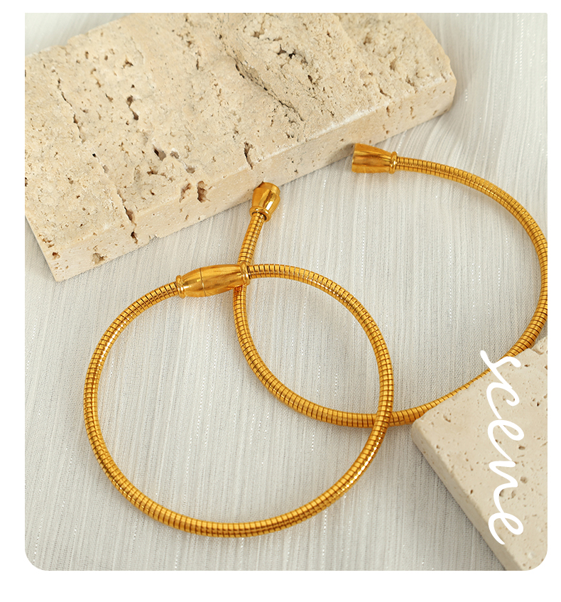 Acier Au Titane Plaqué Or 18K Style Simple Rond Placage Lignes Bracelets display picture 7