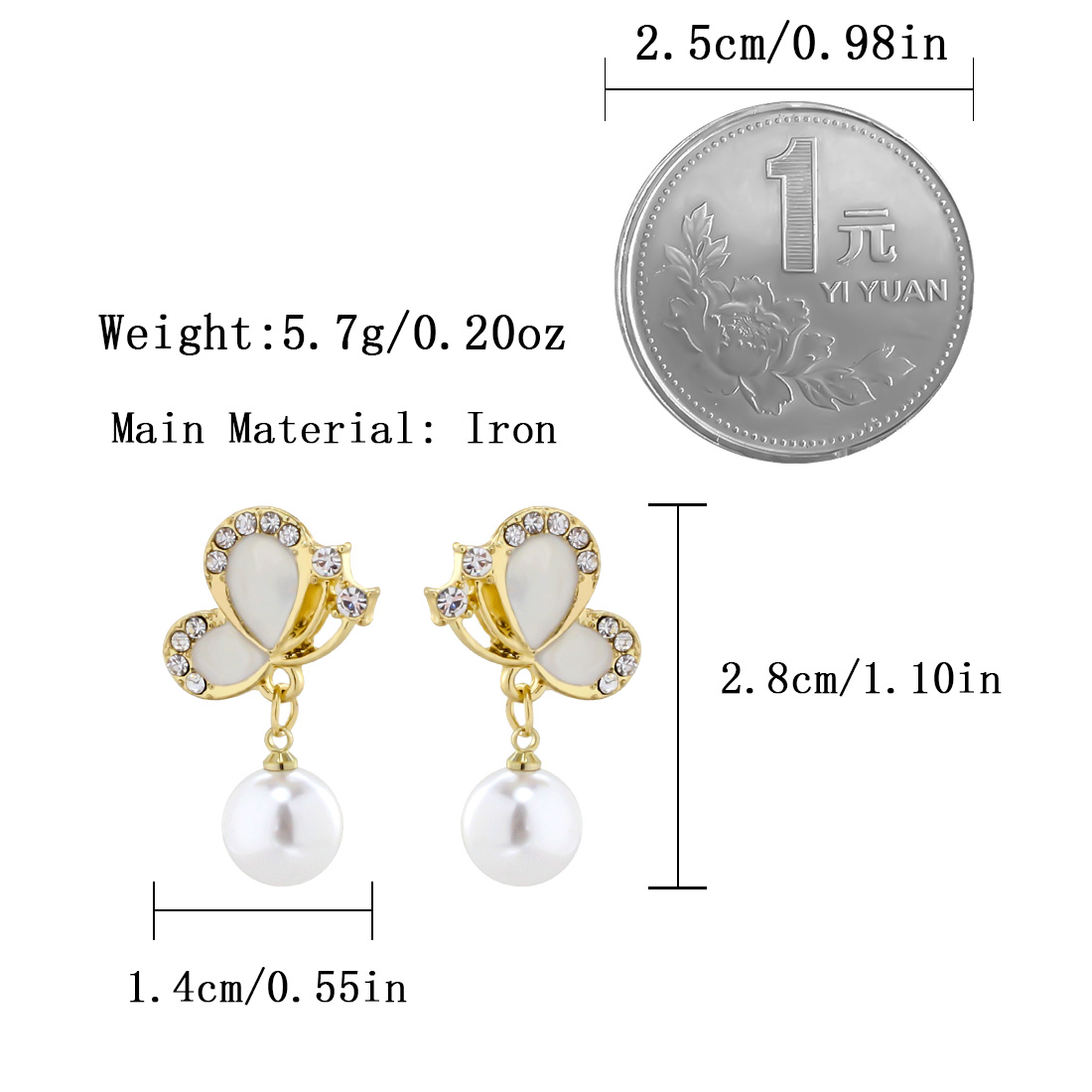 1 Pair Elegant Sweet Butterfly Inlay Iron Rhinestones Pearl Gold Plated Drop Earrings display picture 1