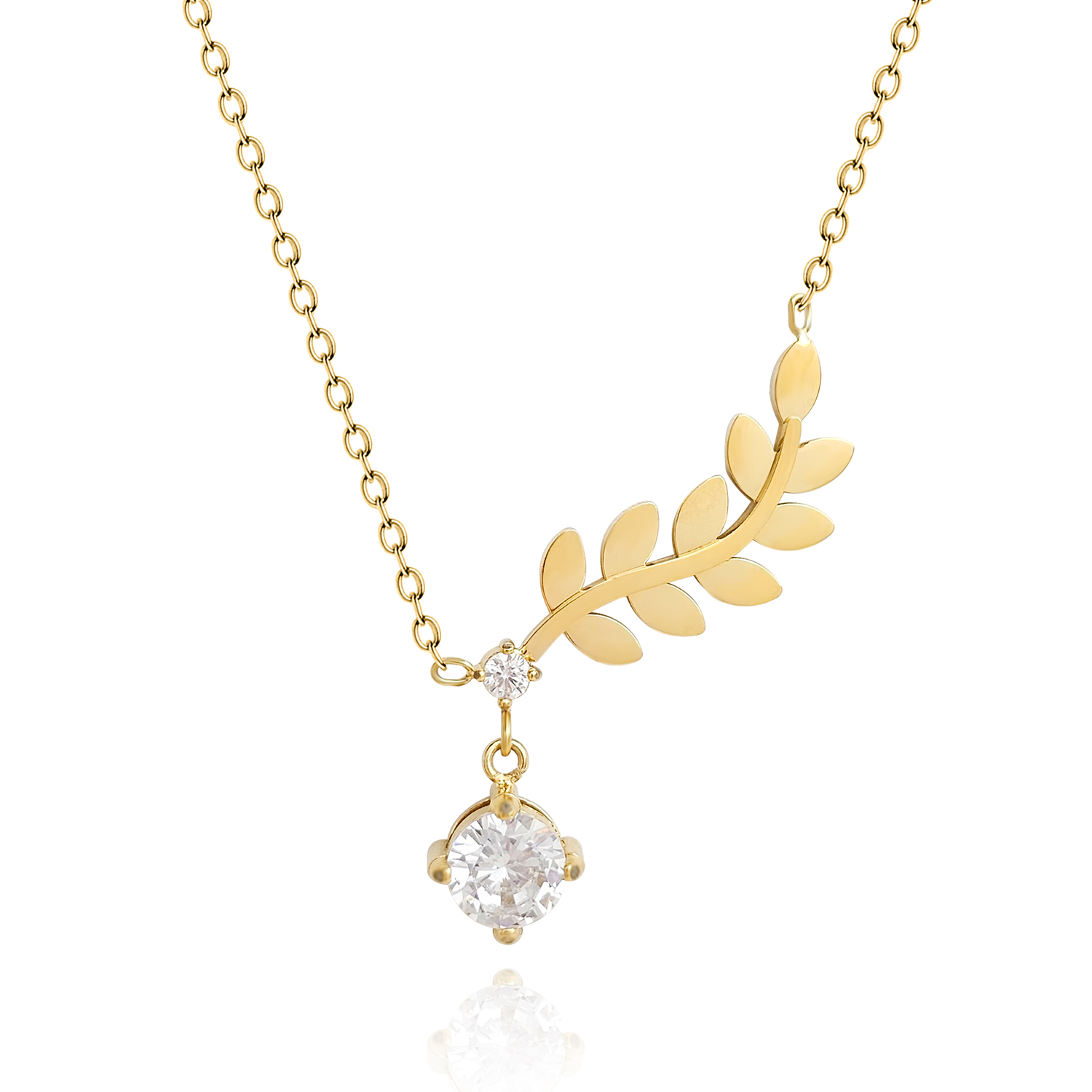 304 Stainless Steel Gold Plated Simple Style Classic Style Plating Leaves Pendant Necklace display picture 1