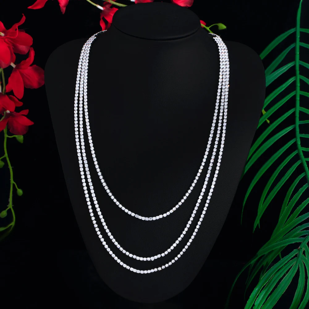 Kupfer Luxuriös Einfacher Stil Perlen Geometrisch Zirkon Dreilagige Halskette display picture 6