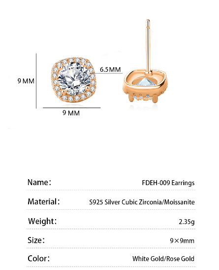 Sterling Silver Elegant Lady Classic Style Inlay Round Square Moissanite Zircon Ear Studs display picture 4