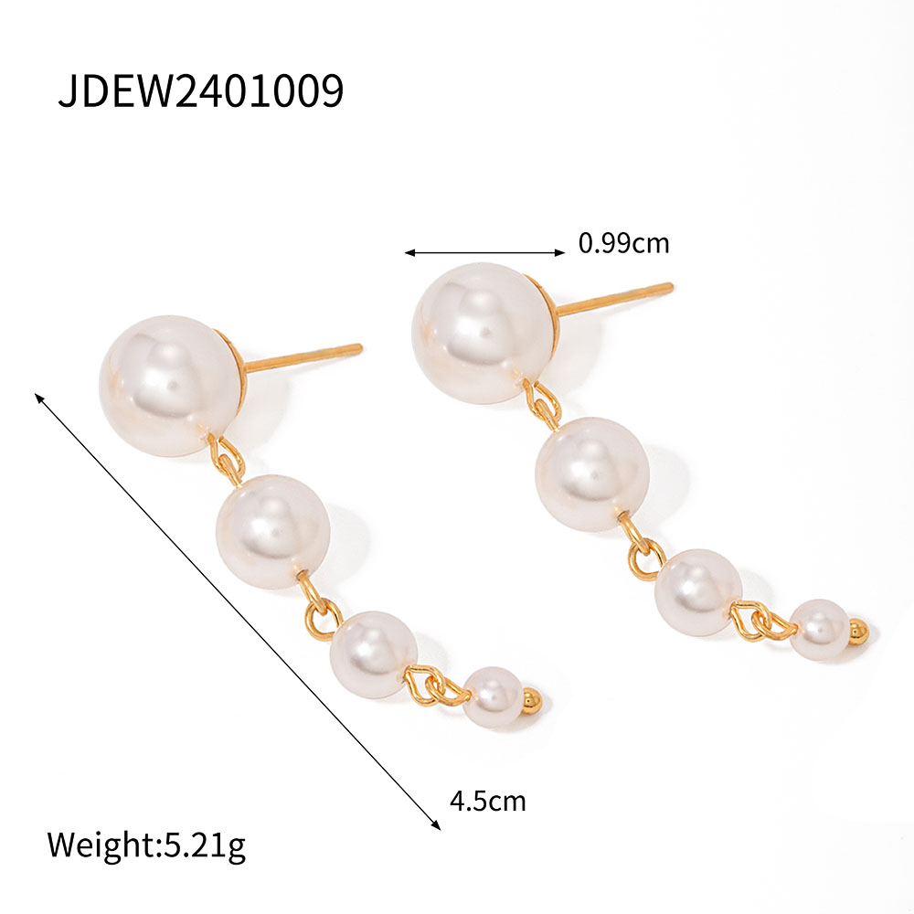 1 Pair Simple Style Classic Style Solid Color Plating Inlay 304 Stainless Steel Pearl 18K Gold Plated Drop Earrings display picture 1