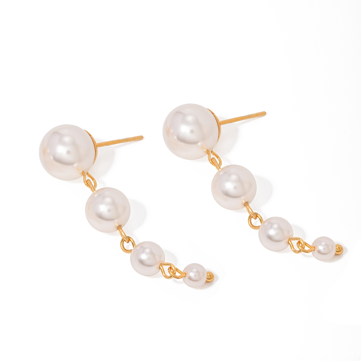 1 Pair Simple Style Classic Style Solid Color Plating Inlay 304 Stainless Steel Pearl 18K Gold Plated Drop Earrings display picture 2