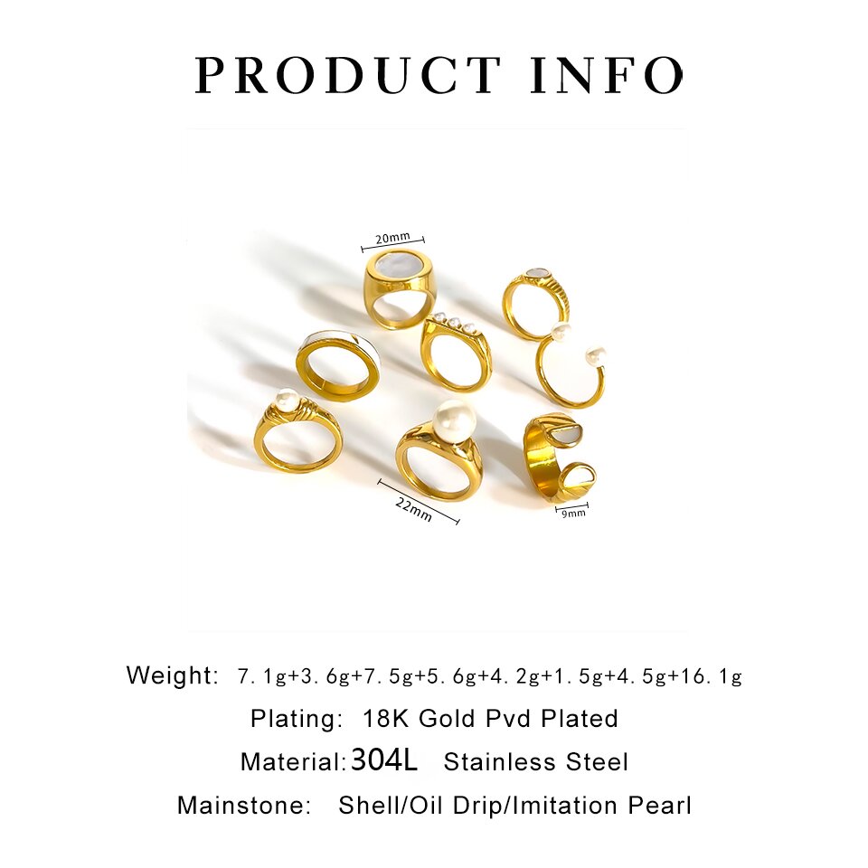 Exaggerated French Style Color Block 304 Stainless Steel 18K Gold Plated Shell Rings In Bulk display picture 1