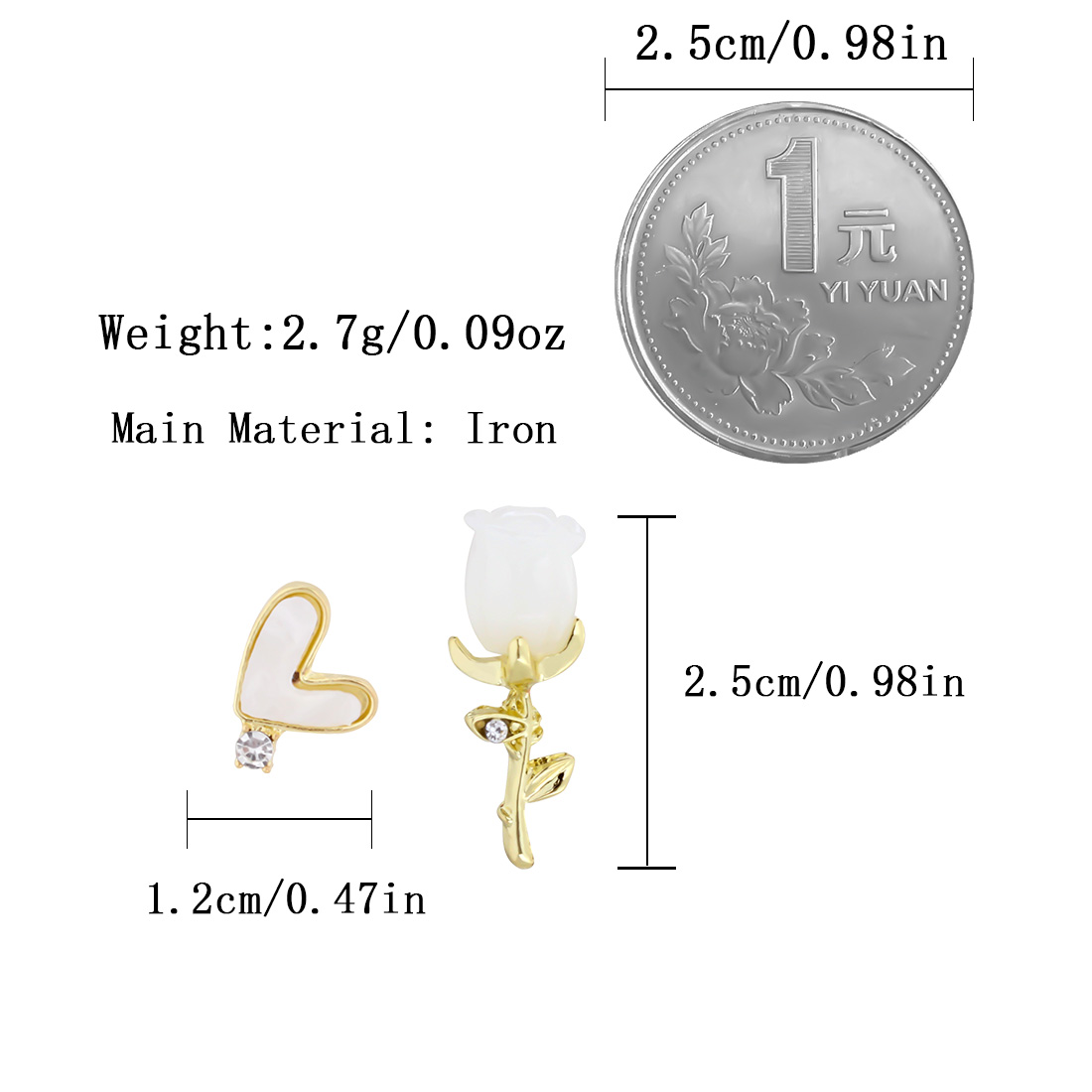 1 Pair Casual Sweet Heart Shape Plating Inlay Iron Rhinestones Gold Plated Ear Studs display picture 1