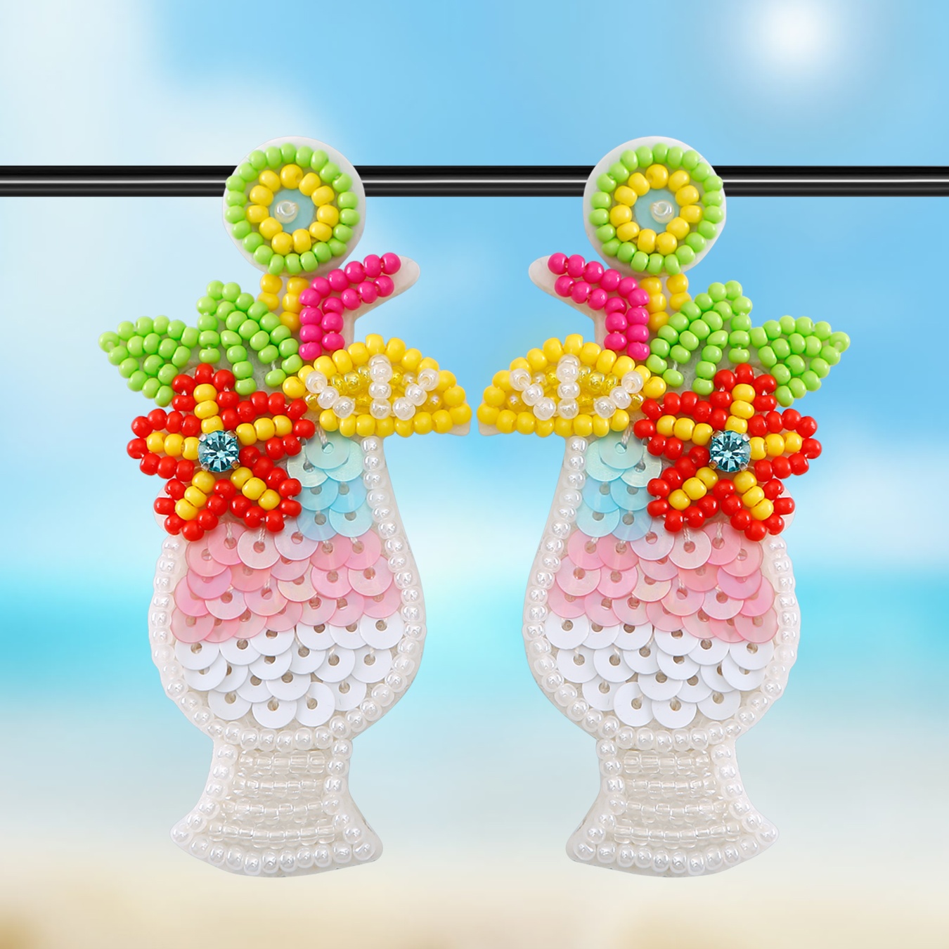 1 Pair Vacation Tropical Color Block Beaded Glass Drop Earrings display picture 1