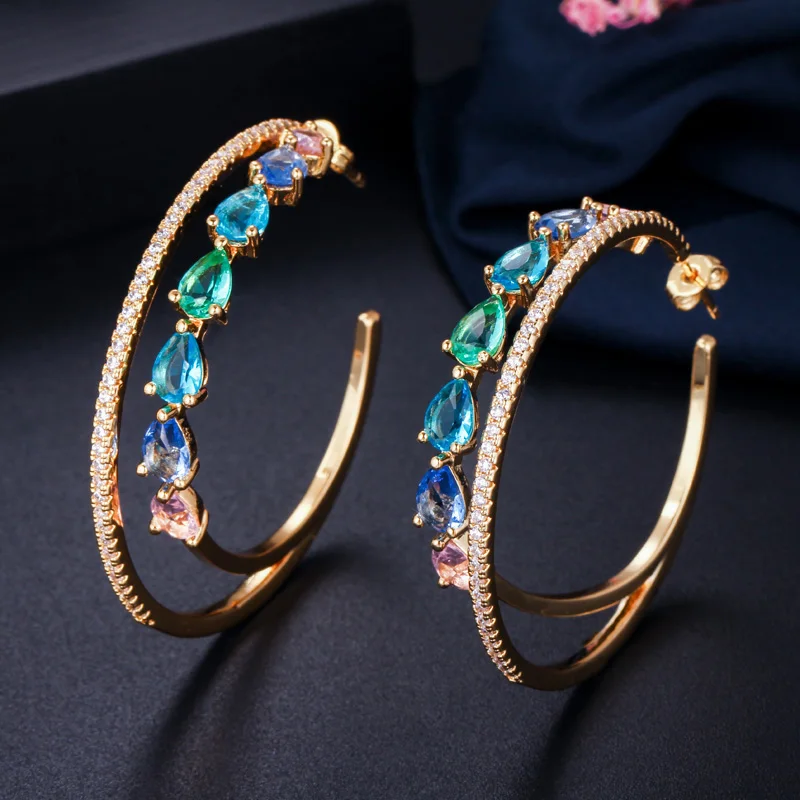 1 Pair Vintage Style Vacation Color Block Inlay Copper Zircon Earrings display picture 6