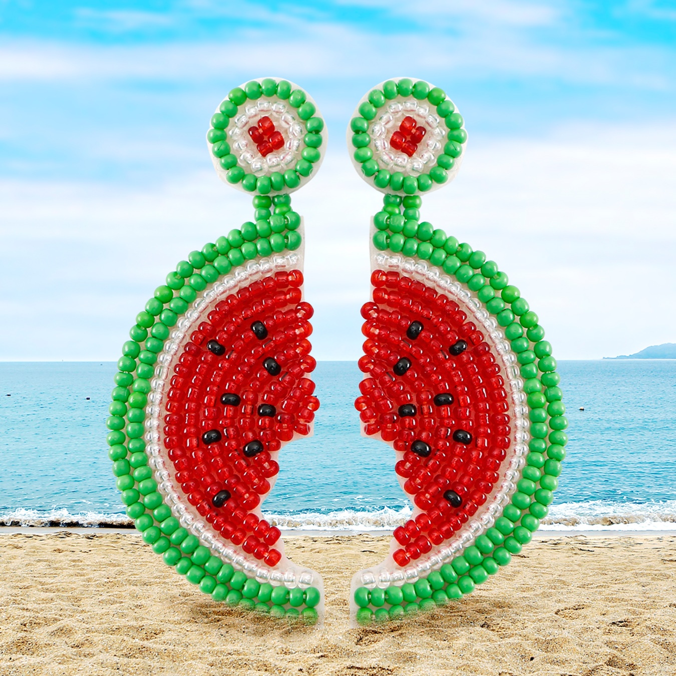 1 Pair Vacation Bohemian Tropical Watermelon Beaded Handmade Glass Drop Earrings display picture 1