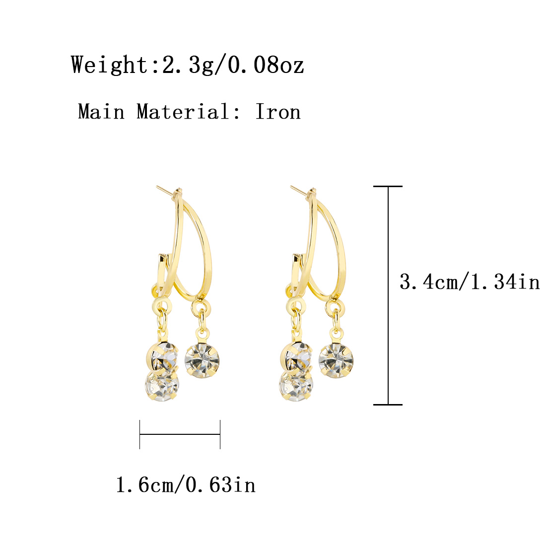 1 Pair Simple Style Classic Style Solid Color Plating Inlay Iron Rhinestones Gold Plated Drop Earrings display picture 1