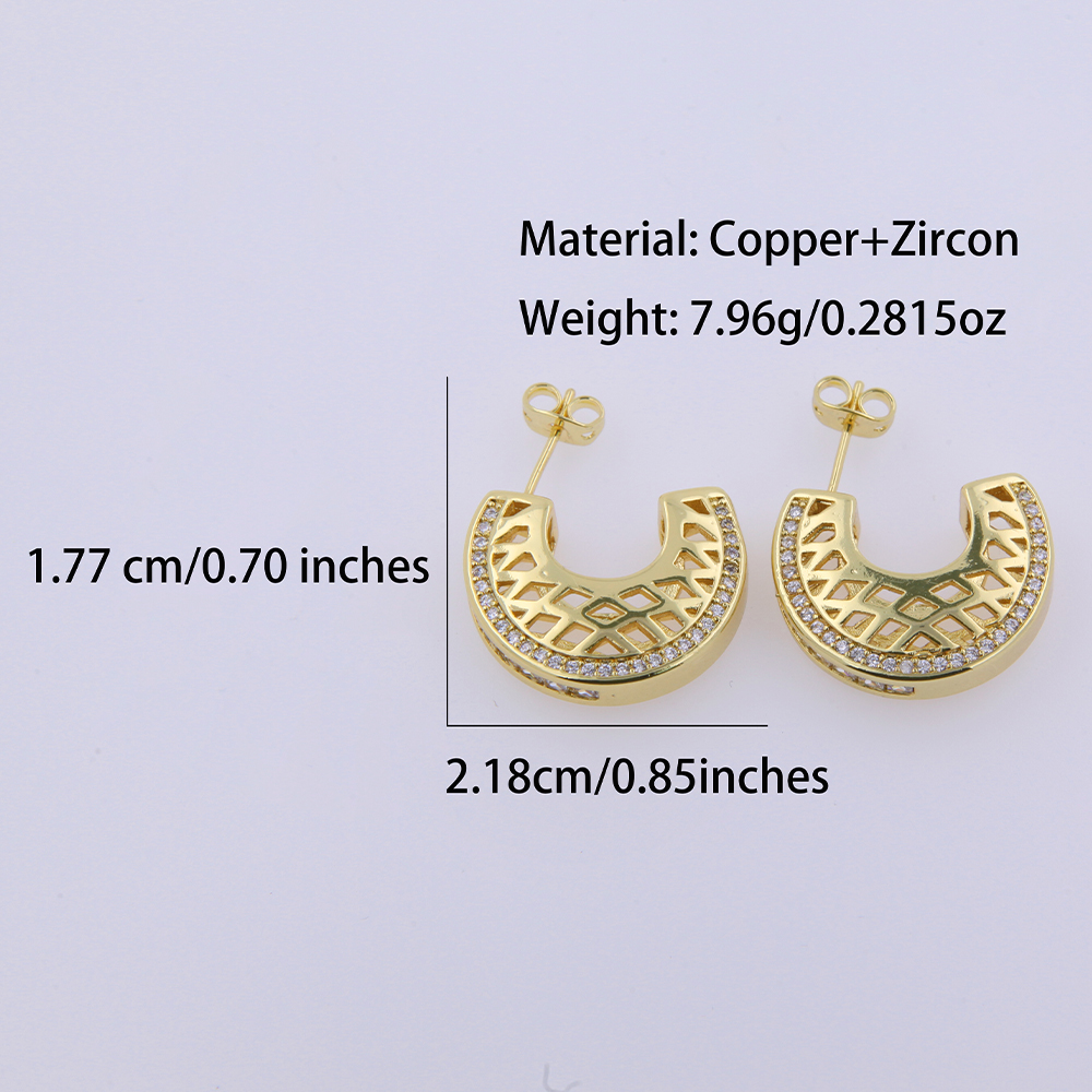 1 Pair Glam Simple Style Semicircle Plating Inlay Copper Zircon 18K Gold Plated Ear Studs display picture 1