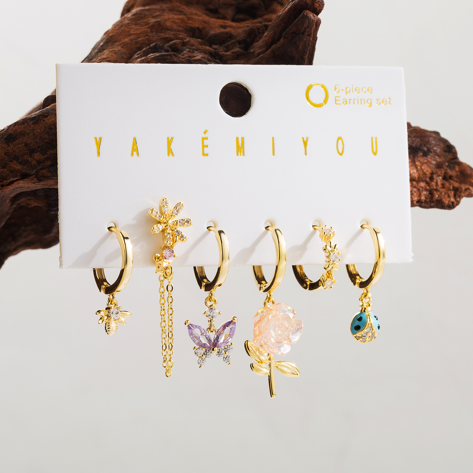 Copper 14K Gold Plated Yakemiyou Sweet Commute Inlay Flower Bee Butterfly Zircon Drop Earrings display picture 2