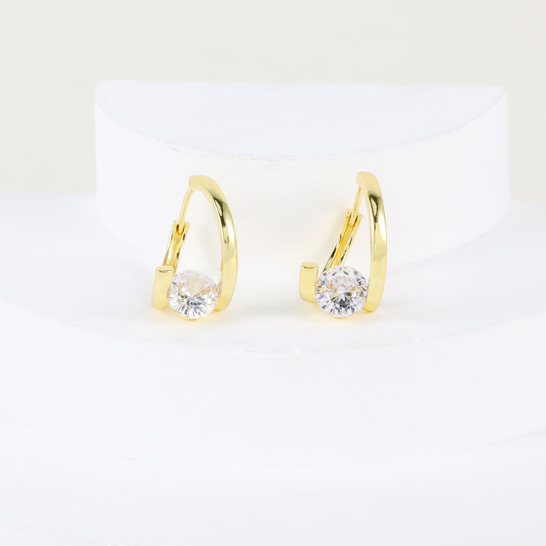1 Par Elegante Estilo Simple Color Sólido Enchapado Embutido Hierro Diamantes De Imitación Chapado En Oro Aretes display picture 6