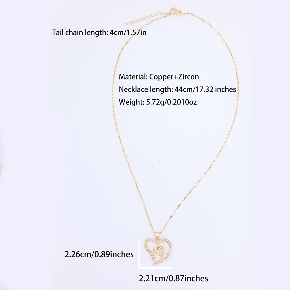 Copper 18K Gold Plated White Gold Plated Elegant Sweet Plating Inlay Heart Shape Zircon Pendant Necklace display picture 1