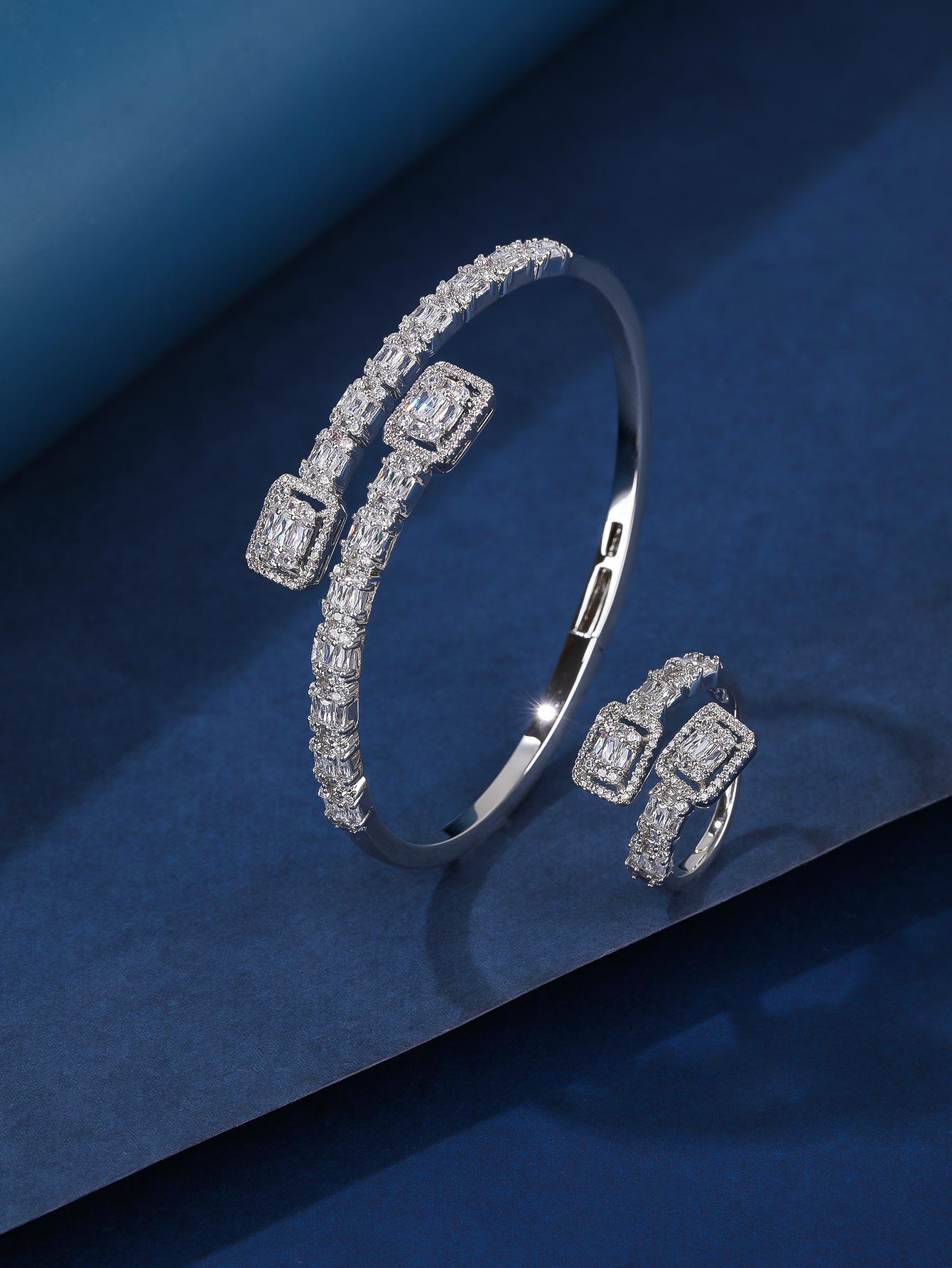 Kupfer Elegant Dame Inlay Quadrat Zirkon Ringe Armbänder display picture 2