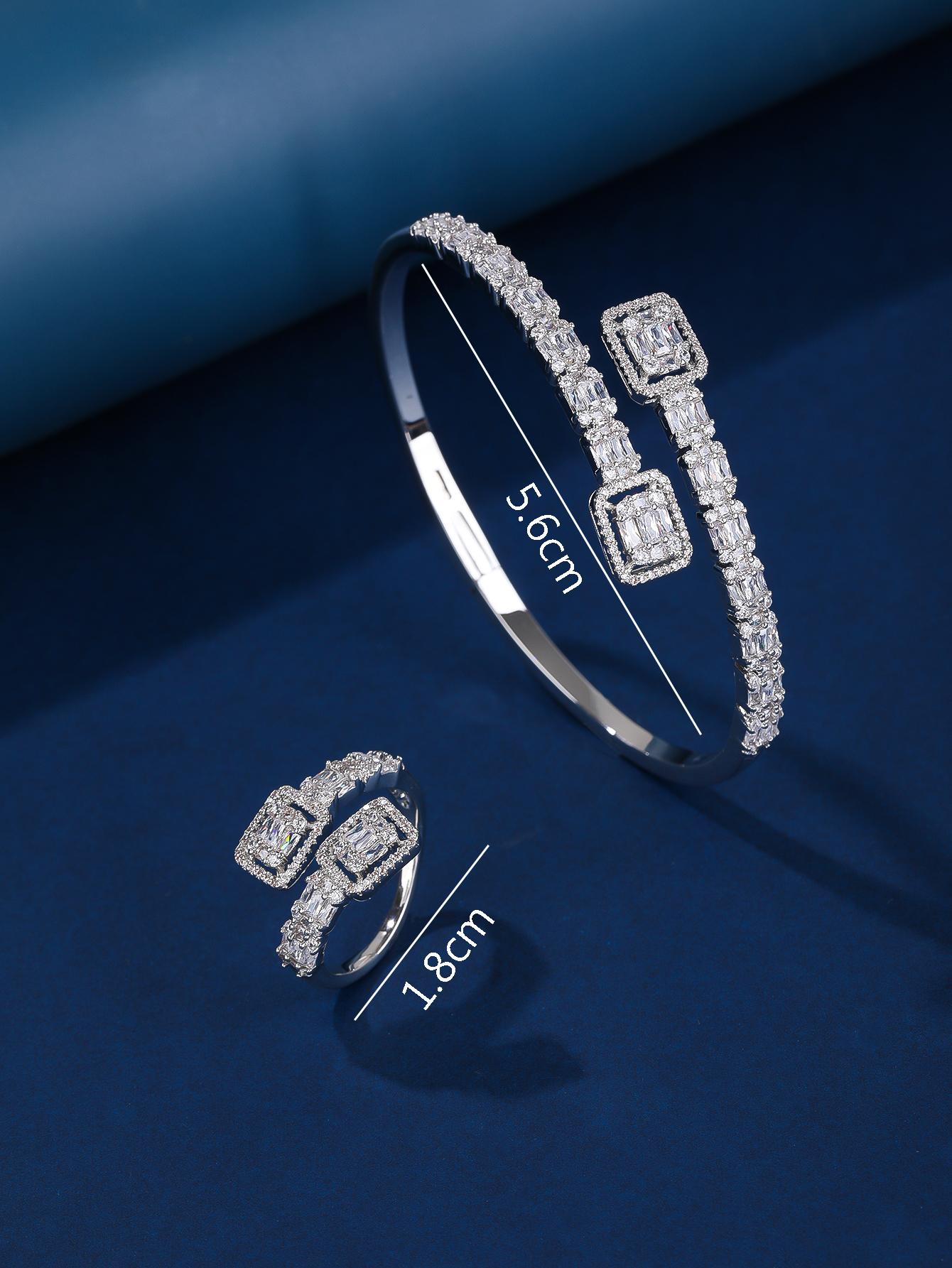 Kupfer Elegant Dame Inlay Quadrat Zirkon Ringe Armbänder display picture 1