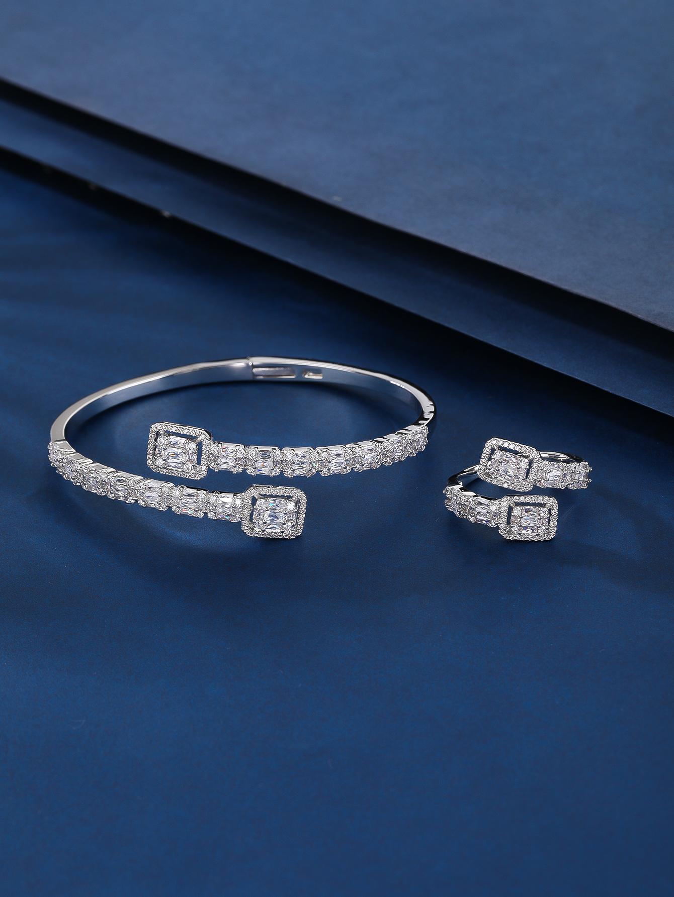 Kupfer Elegant Dame Inlay Quadrat Zirkon Ringe Armbänder display picture 4