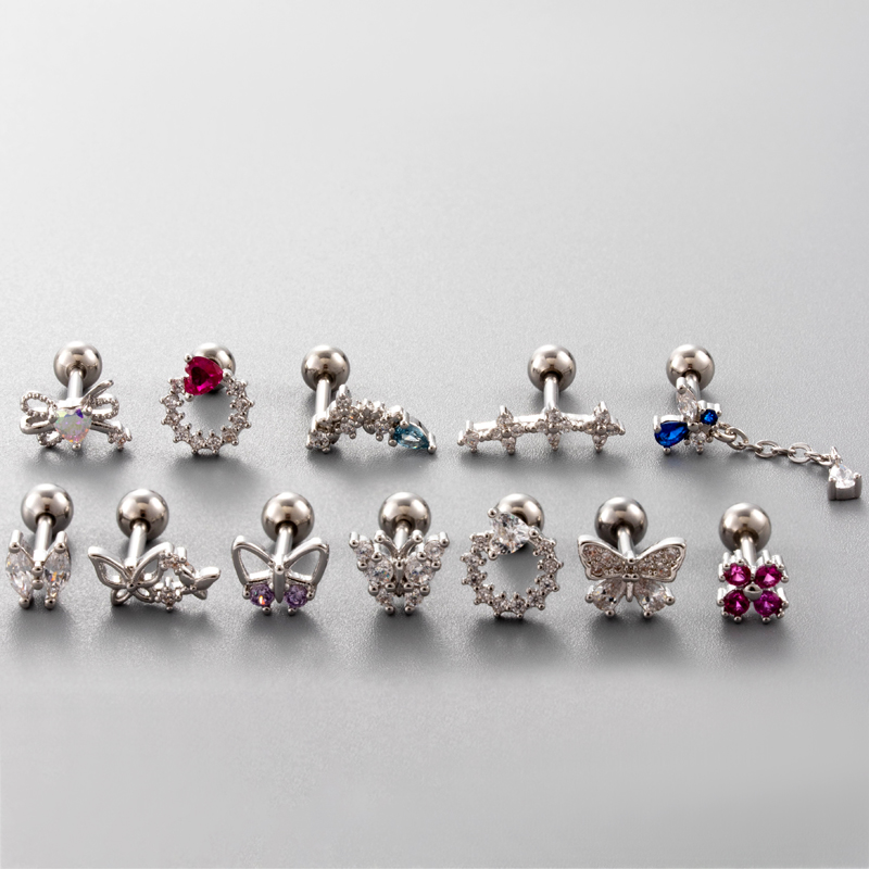 1 Piece Ear Cartilage Rings & Studs Simple Style Classic Style Heart Shape Flower Butterfly Copper Inlay Zircon Ear Cartilage Rings & Studs display picture 29