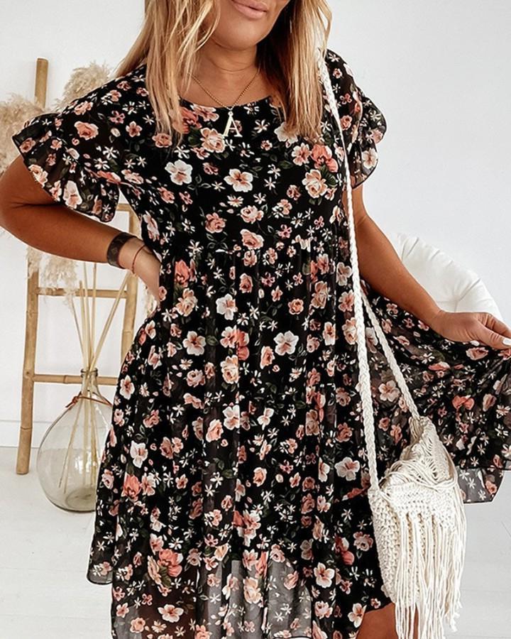 Women's Regular Dress Vacation Round Neck Short Sleeve Ditsy Floral Midi Dress Weekend Daily Lawn display picture 4