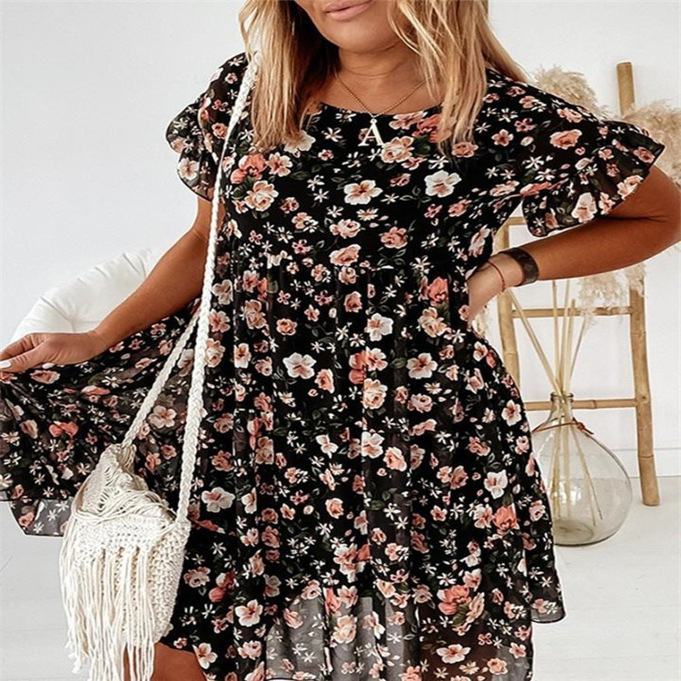 Women's Regular Dress Vacation Round Neck Short Sleeve Ditsy Floral Midi Dress Weekend Daily Lawn display picture 7