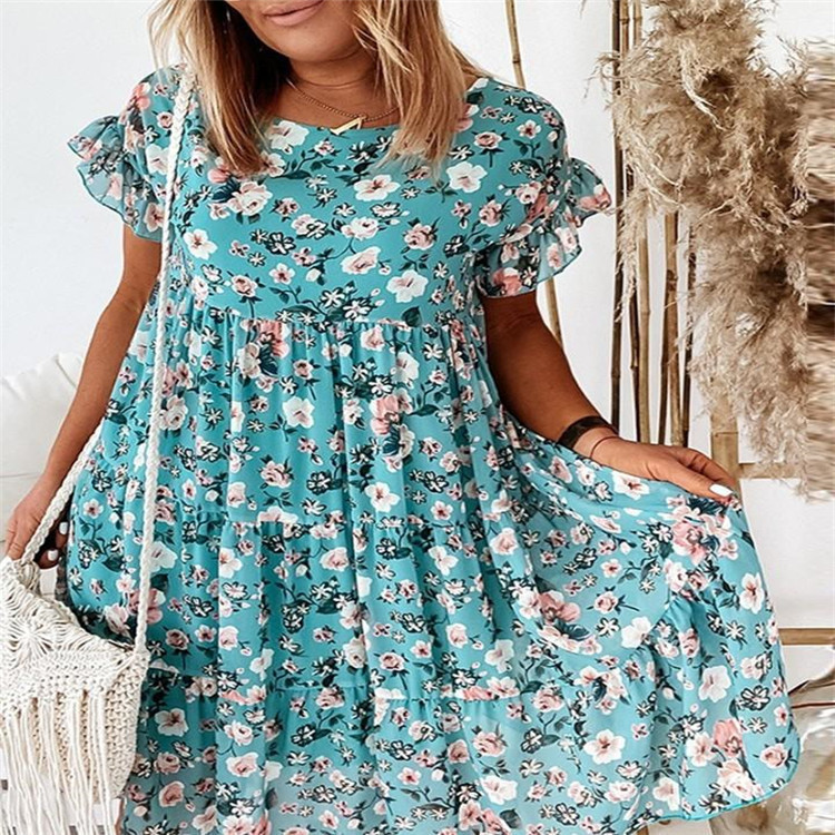 Women's Regular Dress Vacation Round Neck Short Sleeve Ditsy Floral Midi Dress Weekend Daily Lawn display picture 9