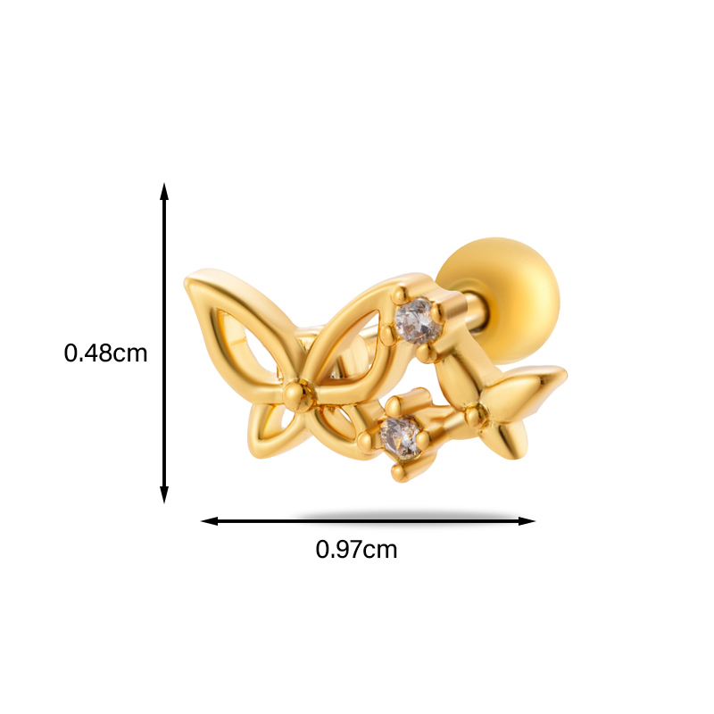 1 Piece Ear Cartilage Rings & Studs Simple Style Classic Style Heart Shape Flower Butterfly Copper Inlay Zircon Ear Cartilage Rings & Studs display picture 4