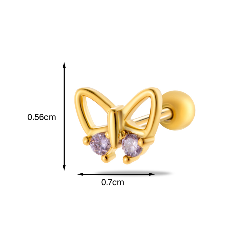 1 Piece Ear Cartilage Rings & Studs Simple Style Classic Style Heart Shape Flower Butterfly Copper Inlay Zircon Ear Cartilage Rings & Studs display picture 6