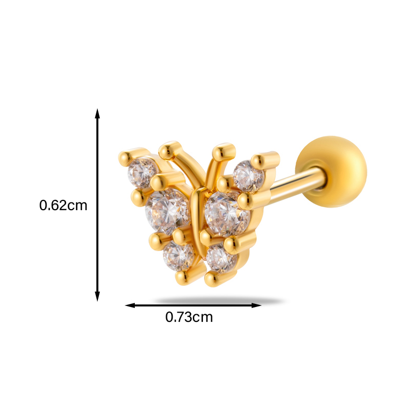 1 Piece Ear Cartilage Rings & Studs Simple Style Classic Style Heart Shape Flower Butterfly Copper Inlay Zircon Ear Cartilage Rings & Studs display picture 8