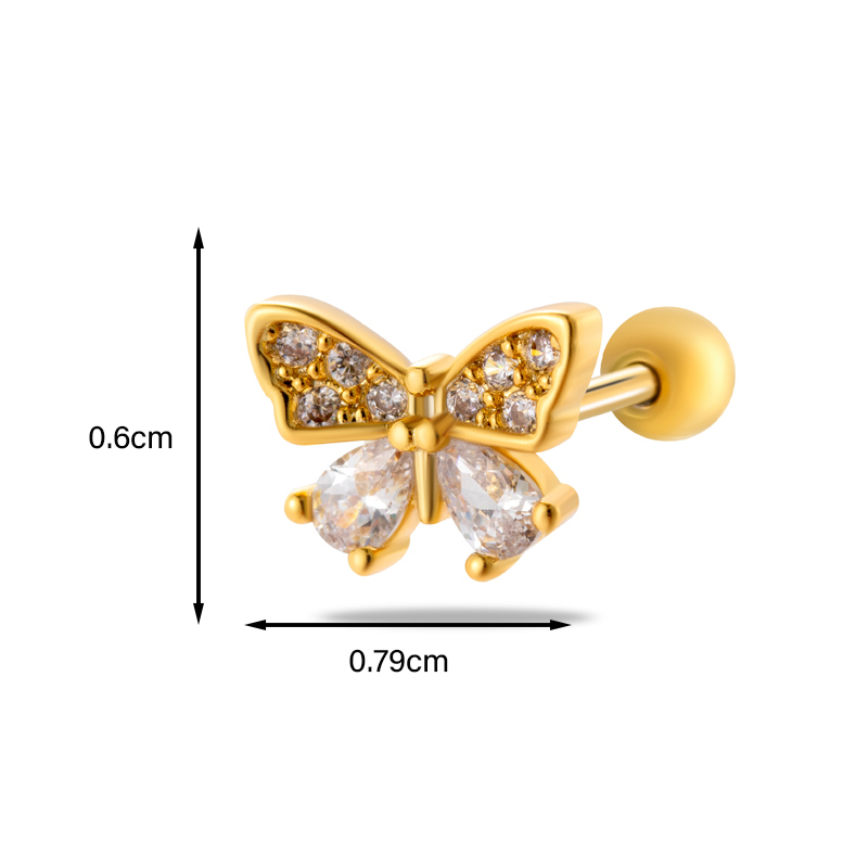1 Piece Ear Cartilage Rings & Studs Simple Style Classic Style Heart Shape Flower Butterfly Copper Inlay Zircon Ear Cartilage Rings & Studs display picture 12