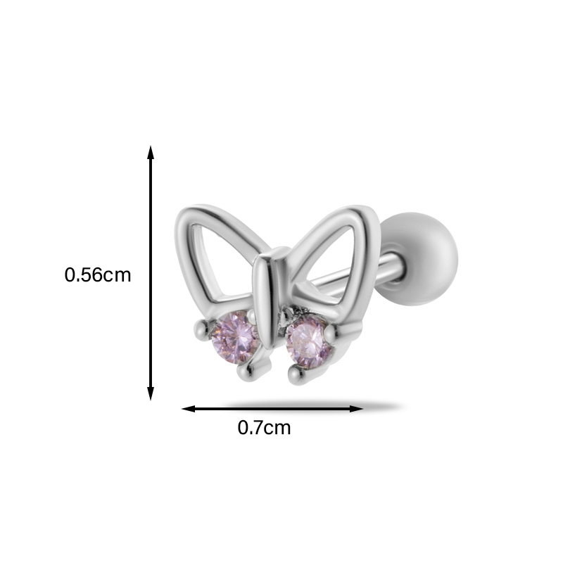 1 Piece Ear Cartilage Rings & Studs Simple Style Classic Style Heart Shape Flower Butterfly Copper Inlay Zircon Ear Cartilage Rings & Studs display picture 5