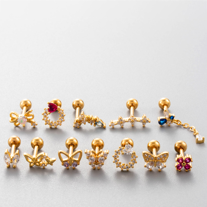 1 Piece Ear Cartilage Rings & Studs Simple Style Classic Style Heart Shape Flower Butterfly Copper Inlay Zircon Ear Cartilage Rings & Studs display picture 31