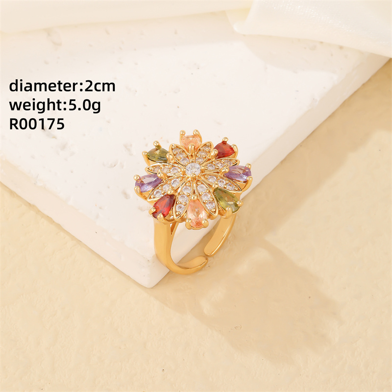 Kupfer K Vergoldet Elegant Süß Luxuriös Überzug Inlay Blume Blütenblatt Zirkon Offener Ring display picture 5