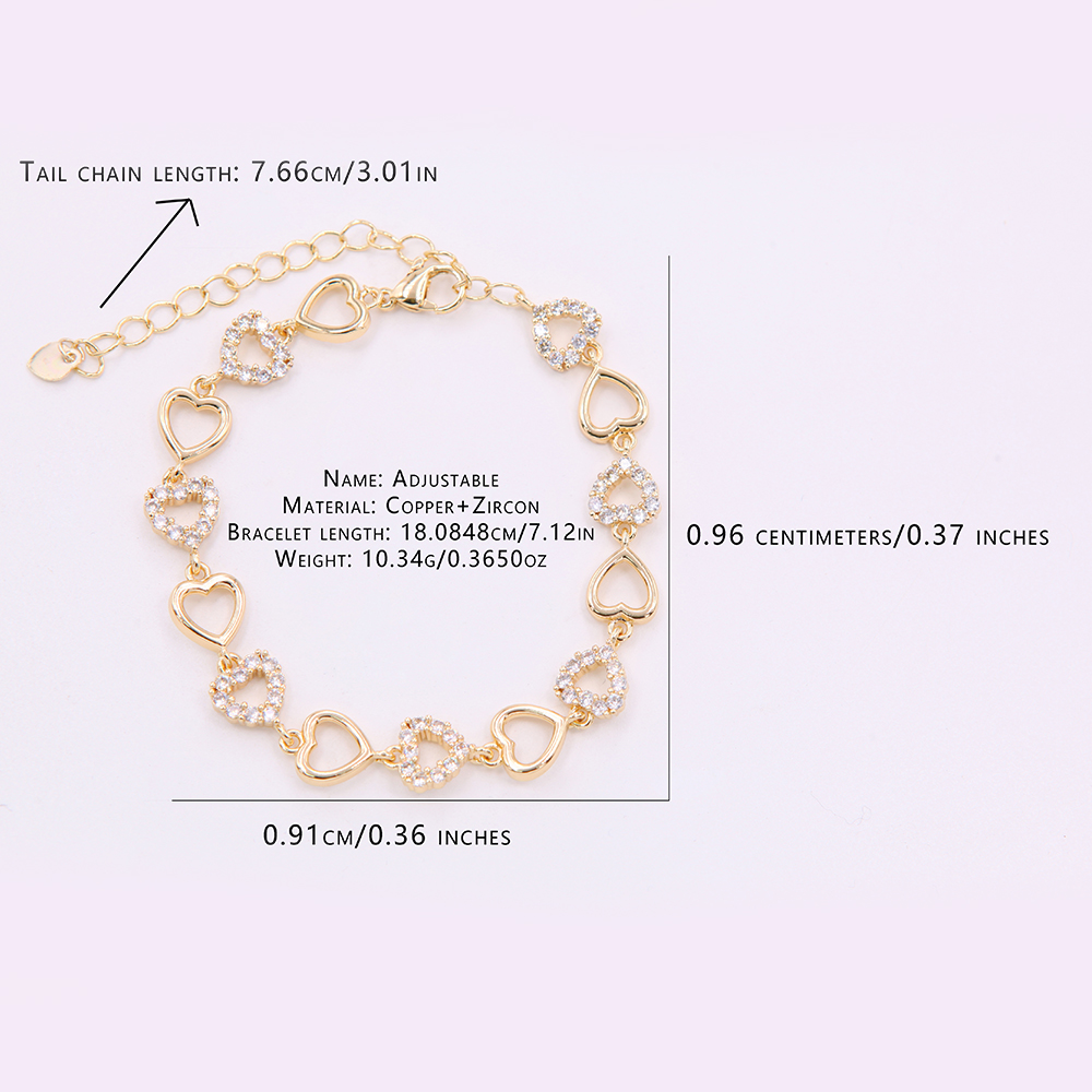 Wholesale Elegant Sweet Heart Shape Copper Plating Inlay 18K Gold Plated Zircon Bracelets display picture 1